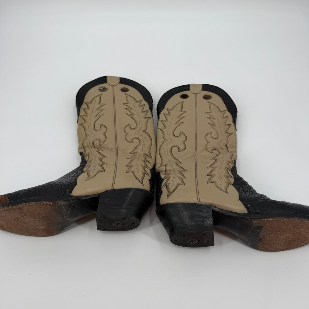 Vintage Hondo Western Cowboy Boots 10D Black Tan Brown Lizard Wingtip Pointed - Picture 8 of 11